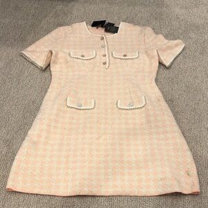 MAJE Women's Tweed-Effect Knit Mini Dress (Dirty) Size XL In Rose/Ecru